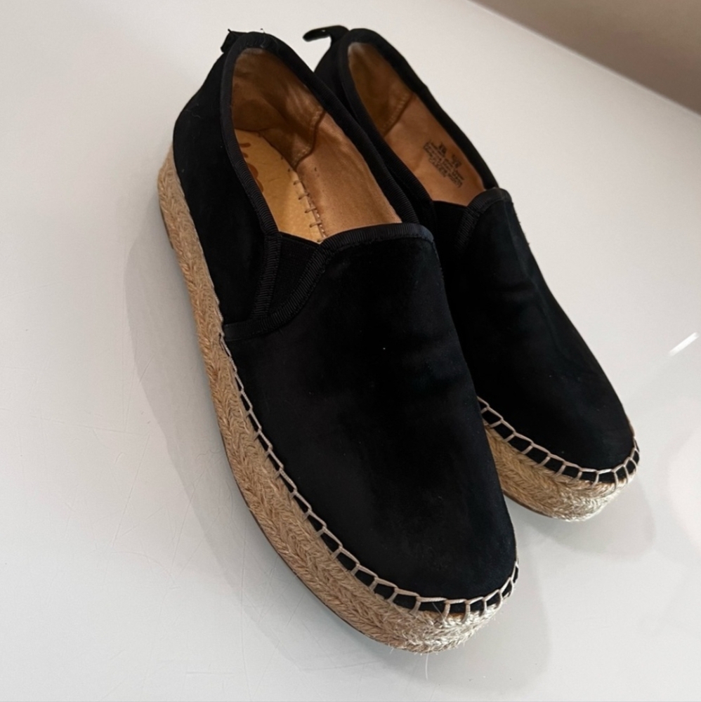 SAM EDELMAN | Black suede espadrille style flat slip on sandal shoe